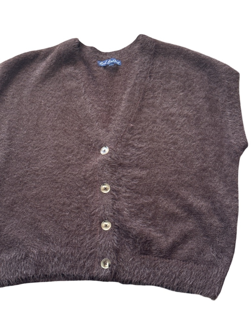 Red Button Fuzzy V-Neck Button Sweater Vest - Picture 3 of 7